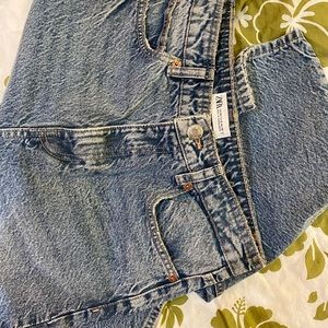 Zara High Rise Distressed Acid Washed Mom Jeans